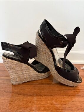 White House Black Market Wedge Espadrille Sandals with Bow Tie Accent